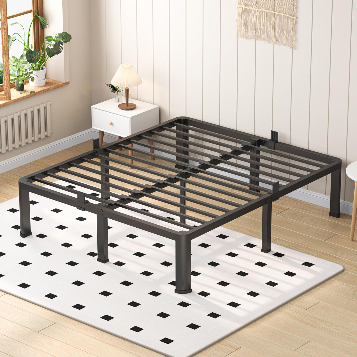 VIPSHOW 14 Inch King Heavy Duty 3500 lbs Bed Frame with Round-Corner Legs & Anti-Squeak Design – Quick Assembly Metal Platform, No Box Spring Needed VIPSHOW