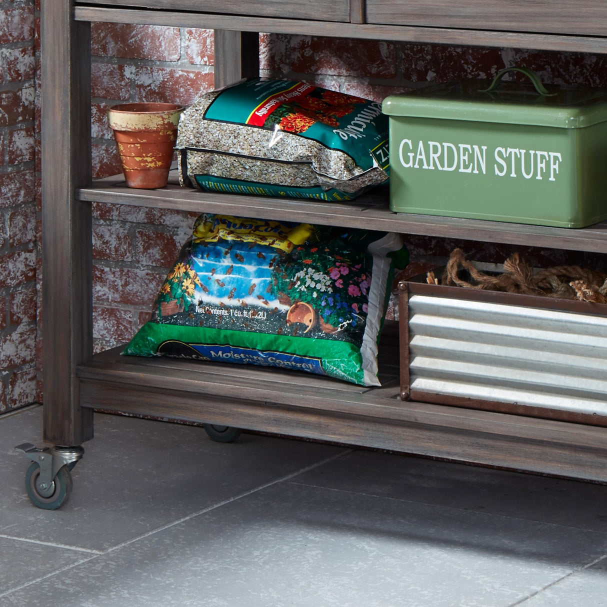 Homestyles Maho Gray Teak Potting Bench homestyles