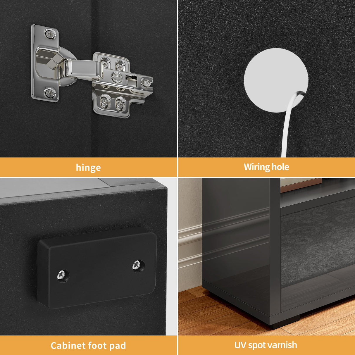 DWVO LED TV Stand for 55 Inch TV, Entertainment Center with 2 Storage Cabinet, 5 Open Shelves, Modern High Glossy Wood TV Console Table for Home, Living Room, Gaming Media Stand, Black DWVO