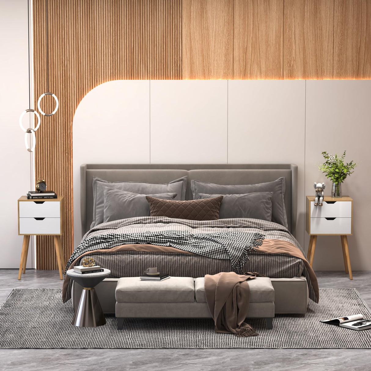 JAXPETY Nightstands Set of 2, Night Stand with Drawers, Bedside Tables with Solid Wood Legs and Large Storage Space, End Table, Side Table, for Bedroom, Natural JAXPETY