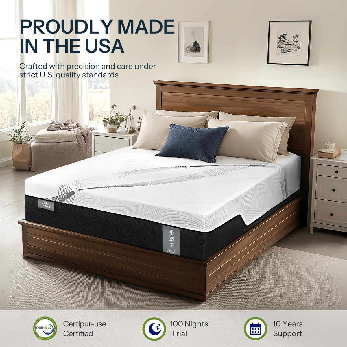 Life Balance 14 Inch Hybrid Mattress King Size, Plush Mattress for Side Sleepers, Cooling Bamboo Charcoal Gel Foam and Pocket Springs, Motion Isolation, Edge Support, CertiPUR-US, Made in USA Life Balance