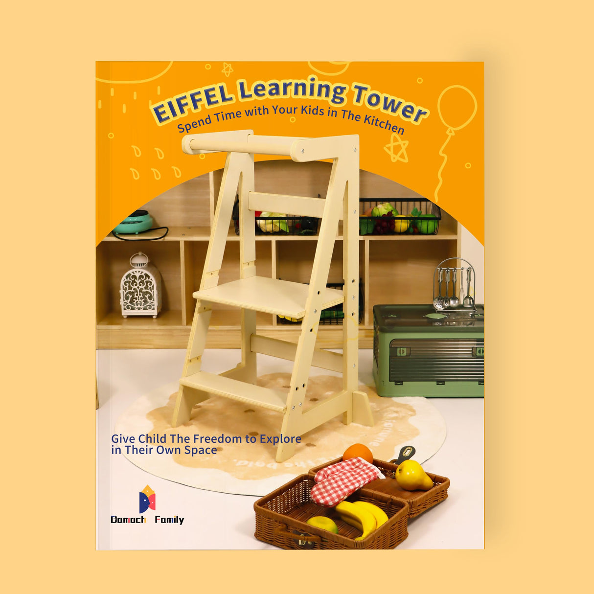 Damoch Family™ Wooden Kids Learning Tower, Adjustable Toddler Kitchen Step Stool, Montessori Kitchen Tower with Safety Rail Damoch Family