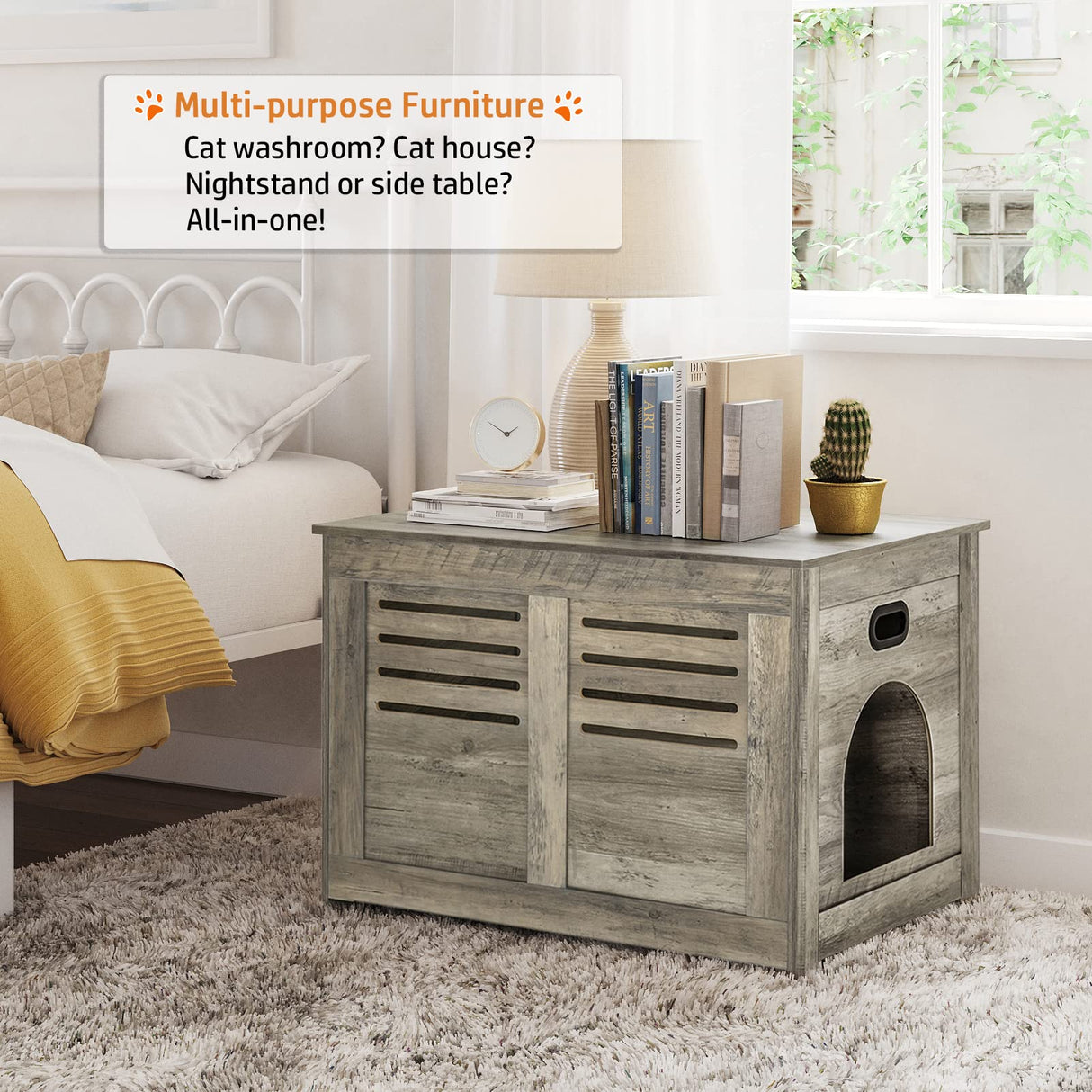 DINZI LVJ Litter Box Enclosure, Flip-Top Enclosed Litter Box, Hidden Cat Washroom with Good Ventilation, Entrance Can Be on Left or Right, Cat House Furniture for Most of Cat and Litter Box, Gray Wash DINZI LVJ