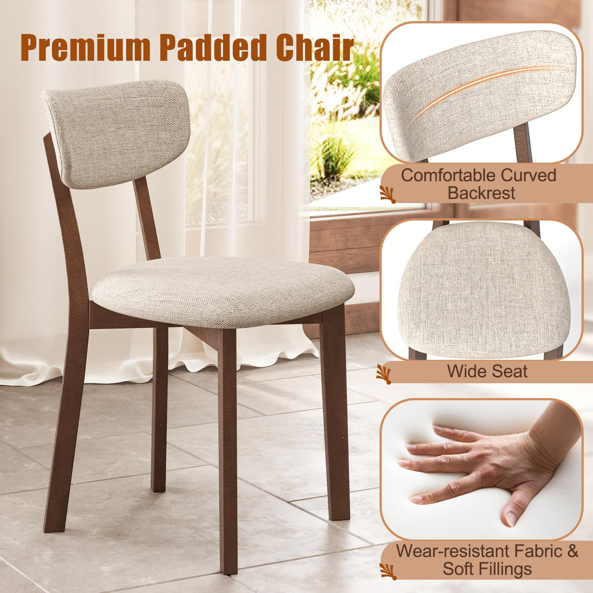 Giantex 5-Piece Dining Table Set for 4, 48” Kitchen Table & 4 Dining Chairs with Padded Seat, Rubber Wood Legs, Curved Backrest, Dinette Set for Breakfast Nook, Dinner, Living Room, Restaurant Giantex