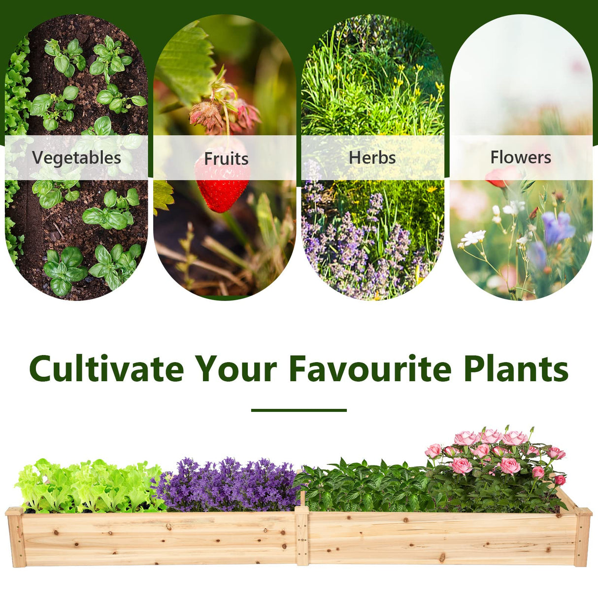 COSTWAY Raised Garden Bed, Wooden Planter Box Stand for Vegetables, Fruits, Herbs, Flowers, Garden Planting Bed Kit for Outdoor, Backyard, Patio, Lawn, 91" x 24" x 9" COSTWAY