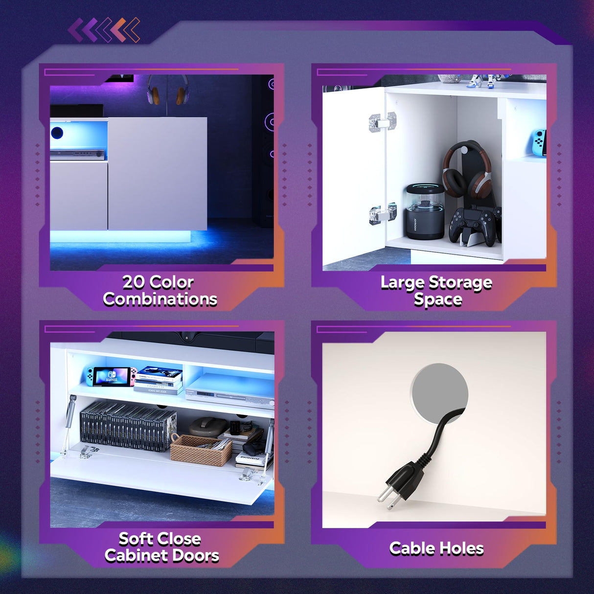 WLIVE TV Stand for 65 Inch TV, Modern Entertainment Center with LED, 58" TV Console with Storage Cabinet, TV Stands for Living Room, White WLIVE