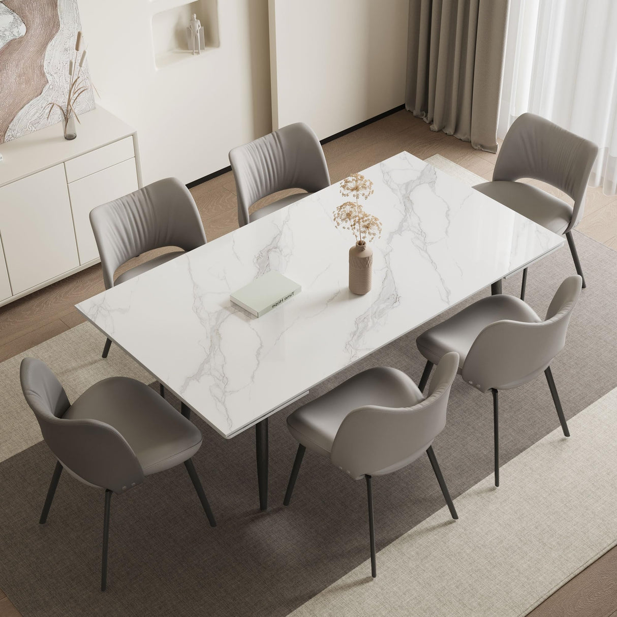 Extendable Dining Table (62.9" to 94.4") for 6 to 10 - Modern Rectangular Sintered Stone Table with High Hardness and Easy Maintenance - Stylish White NessCarsti