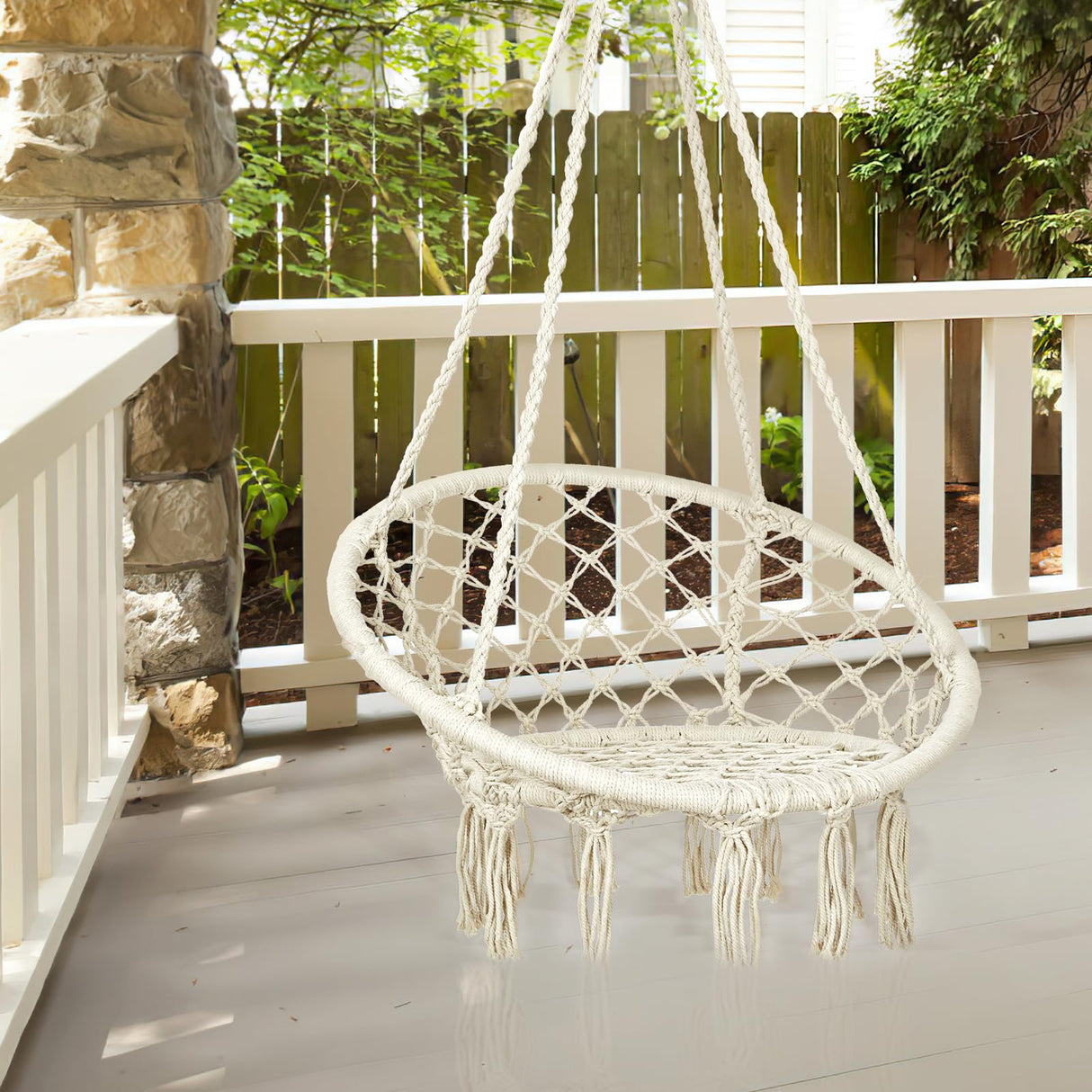 Macrame Hammock Chair Swing with Hardware Kits, Handmade Knitted Hanging Chair for Bedroom,Indoor,Outdoor, Balcony, Yard, Porch- 265 Pound Capacity -29.53" L x 29.53" W x 45.28" H Mertonzo