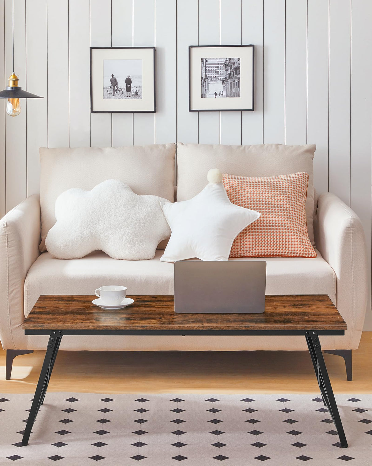 CHOEZON 41.3" Folding Coffee Table with Safety Buckles, Low Coffee Table, Portable Floor Table, for Sitting on The Floor, for Living Room, Bedroom, Balcony, Caravan, Rustic Brown and Black TKF01BF