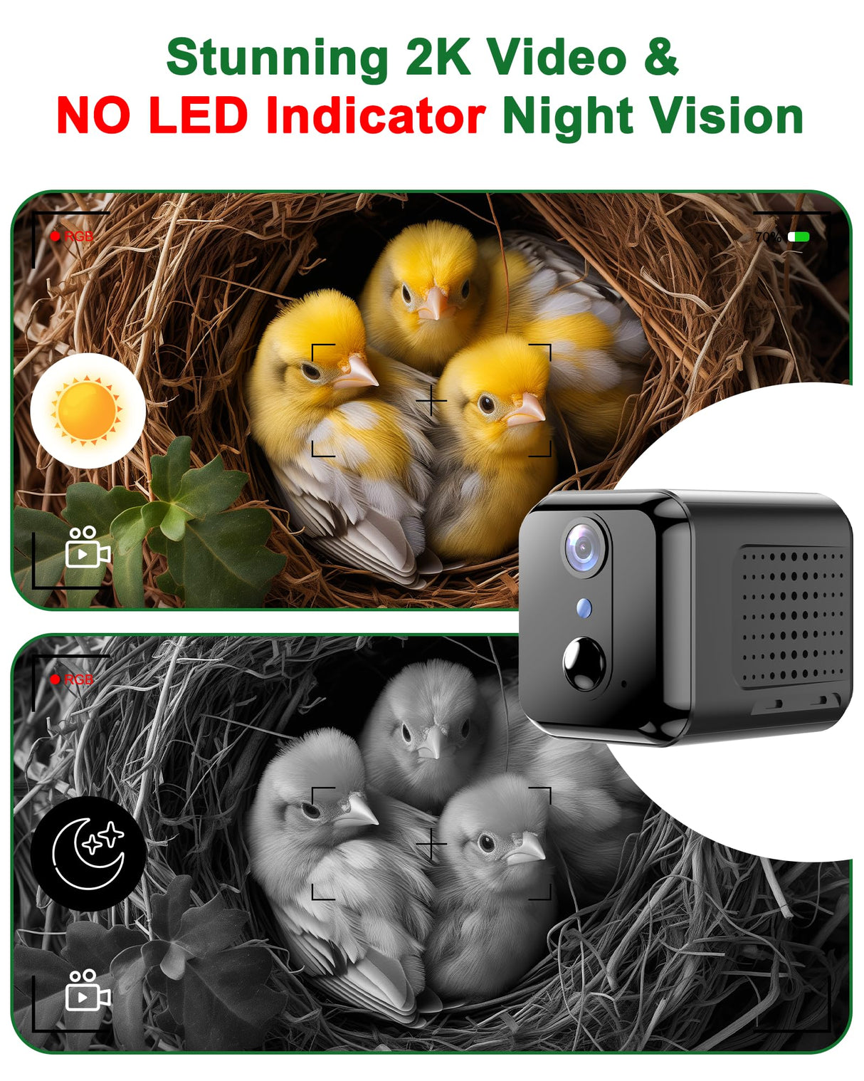 Smart Bird House Camera Solar Powered, 2K HD Wi-Fi Bird Watching Camera for Birdhouse, Auto Detect & Notify, Night Vision, APP Control, Wooden Birdhouse with Camera Inside KinetCam