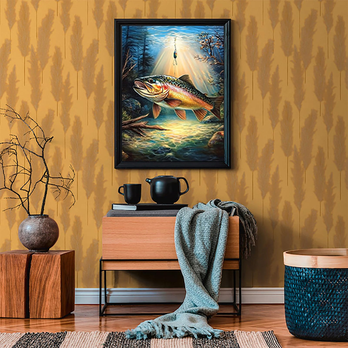 5D DIY Trout Fish Diamond Painting, Father's Day Diamond Art Painting Kit Wall Art Home Decor Bedroom Wall Decoration Handcraft Gift 12x16inch YL Mainland