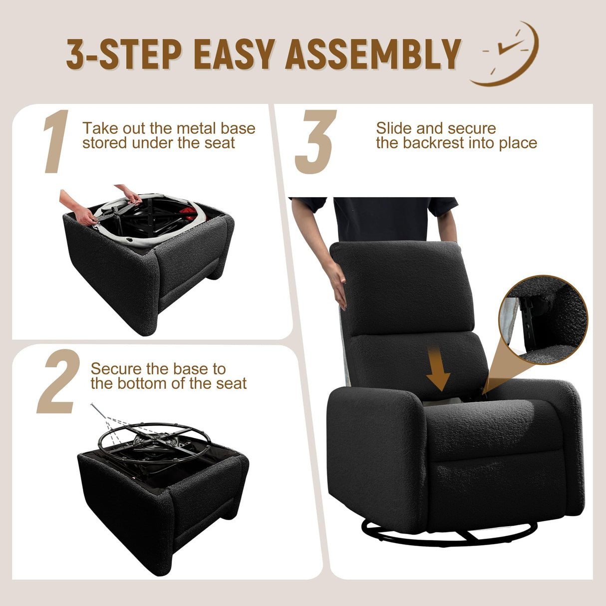 Korser 360° Swivel Glider Chair, Rocking Chair Nursery with Side Pockets, Deep Cushioned Seat, Nursery Chair with Steel Structure Base, Sherpa Swivel Chairs for Living Room, Bedroom, Baby Room Korser