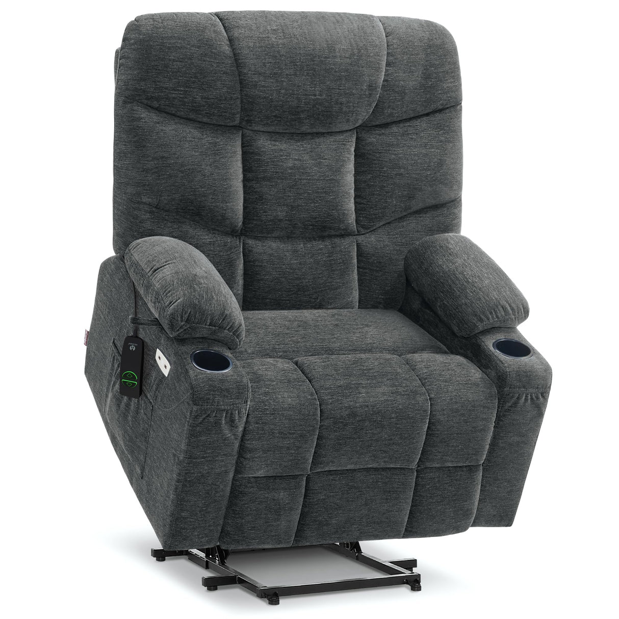 MCombo Oversized Power Lift Recliner Chair with Extended Footrest for Elderly People, Fabric R7399 (Dark Gray, Large-Oversize) MCombo