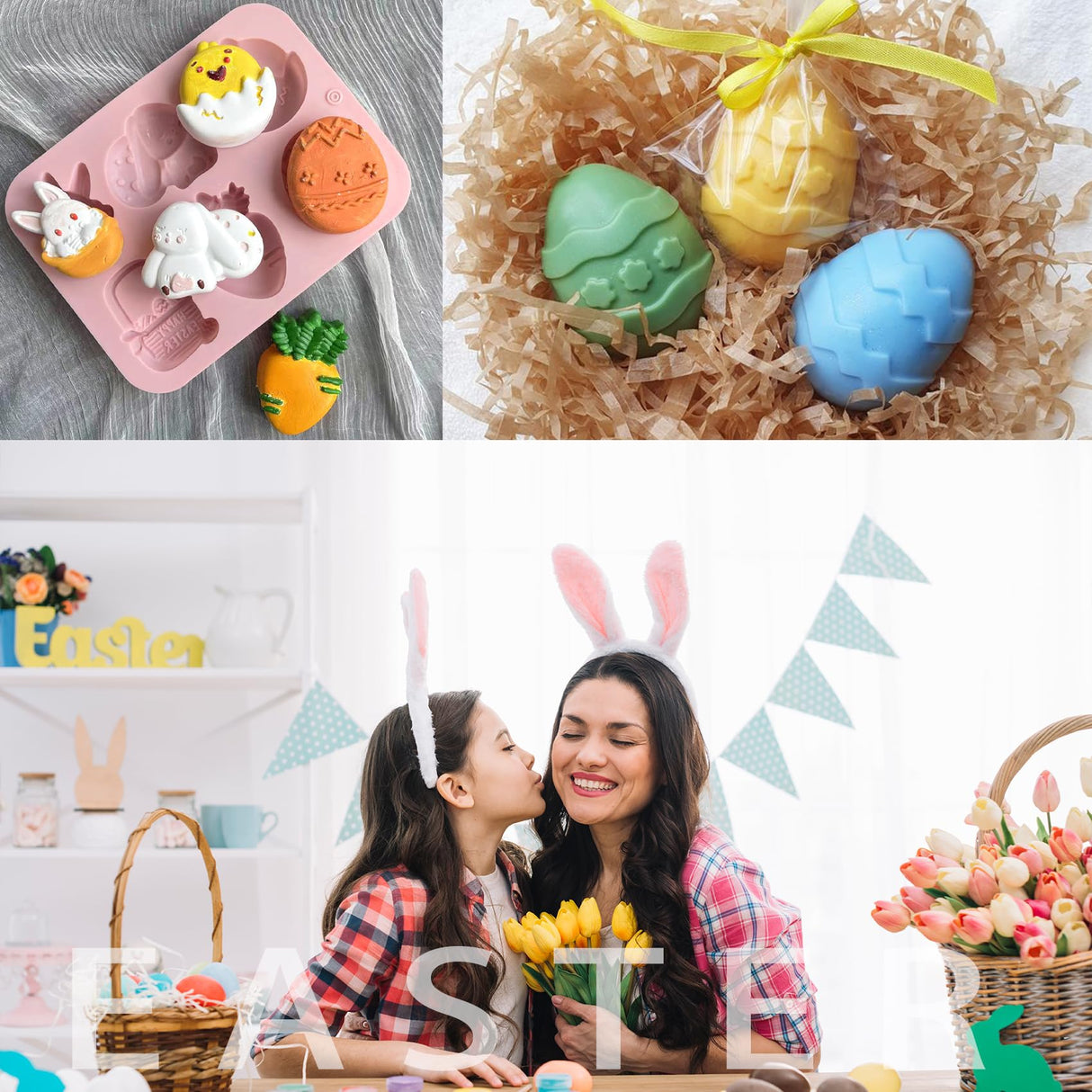 EDSRRDRUS Pink Soap Making Kit for Adults - 2lbs Glycerin Melt & Pour Soap Base, Essential Oils, Dyes, Easter Bunny Egg Flower Molds & Complete Soap Making Supplies EDSRDRUS