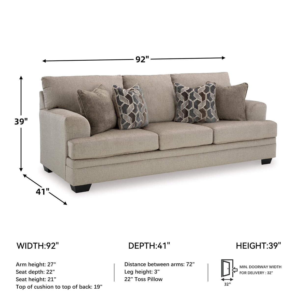 Signature Design by Ashley Stonemeade Casual Sofa with 4 Toss Pillows, Light Brown Signature Design by Ashley