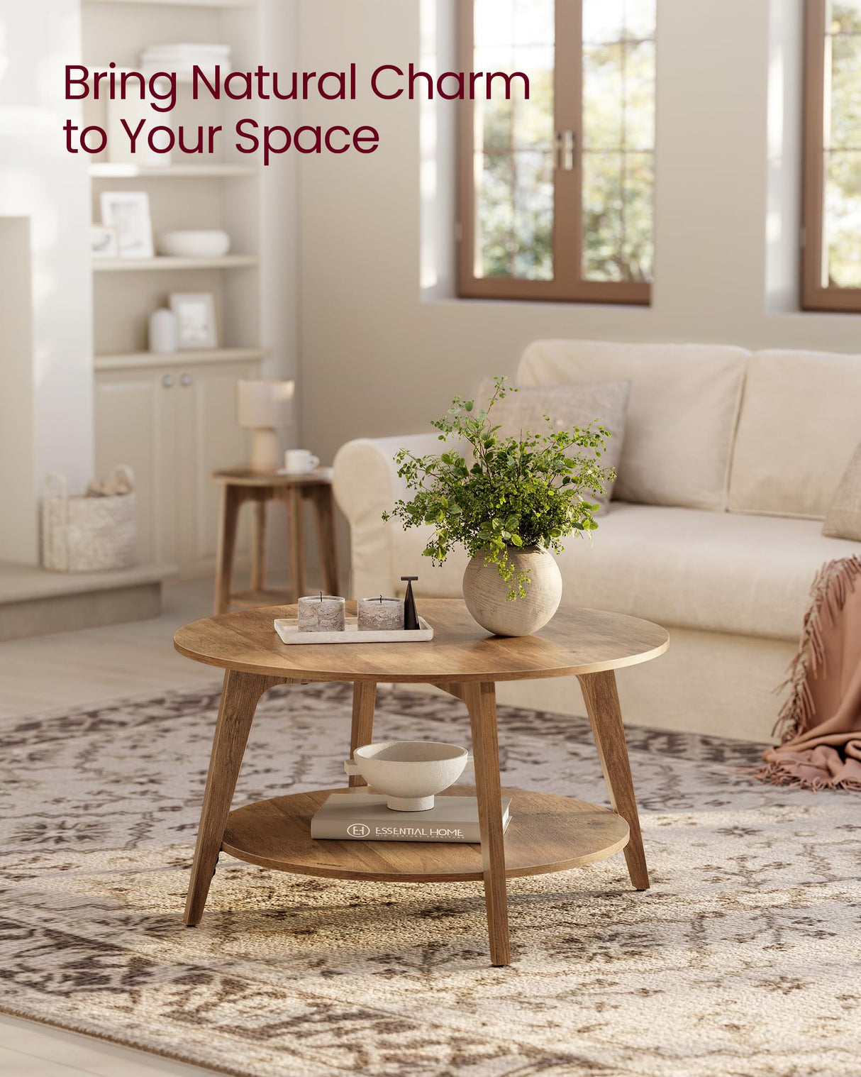 VASAGLE Round Coffee Table, 2 Tier Coffee Table with Storage, for Living Room, 31.5 x 17.7 Inches, Easy to Assemble, Honey Brown ULCT243K41 VASAGLE