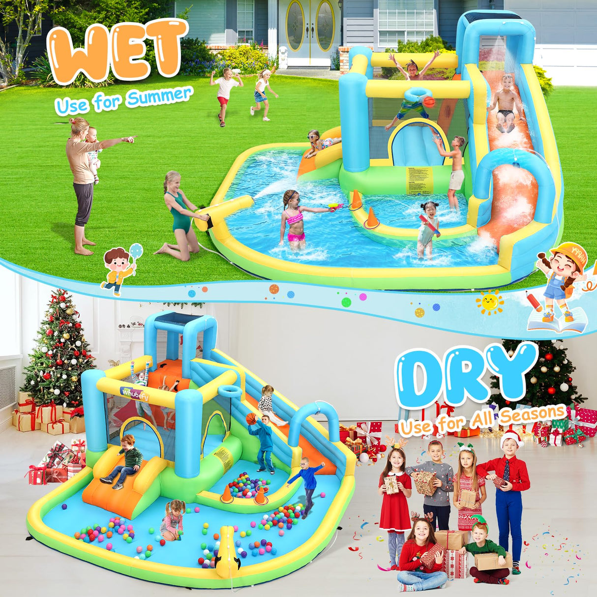 Whubefy 12.8x12Ft Large Waterslide Bounce House for Big Kids 3-10, 13-in-1 Inflatable Bounce House Water Slide with Splash Pool, Jump Bouncy Castle, Blow up Water Slides Park for Kids Backyard Party Whubefy