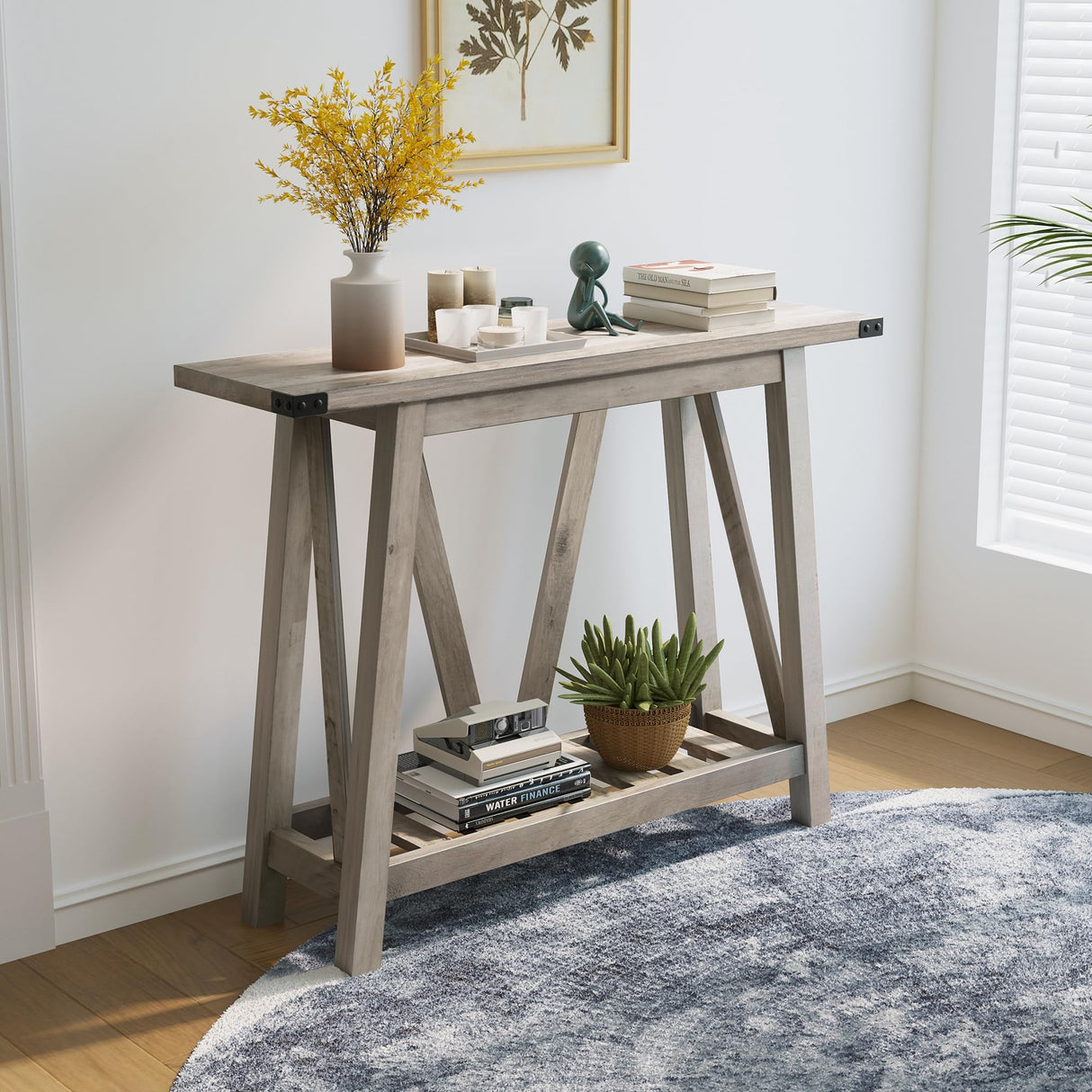 JOINHOM Farmhouse Console Table for Entryway - Wood Entryway Tables with Shelves, Sofa Table for Entryway, Living Room, Hallway, Gray JOINHOM