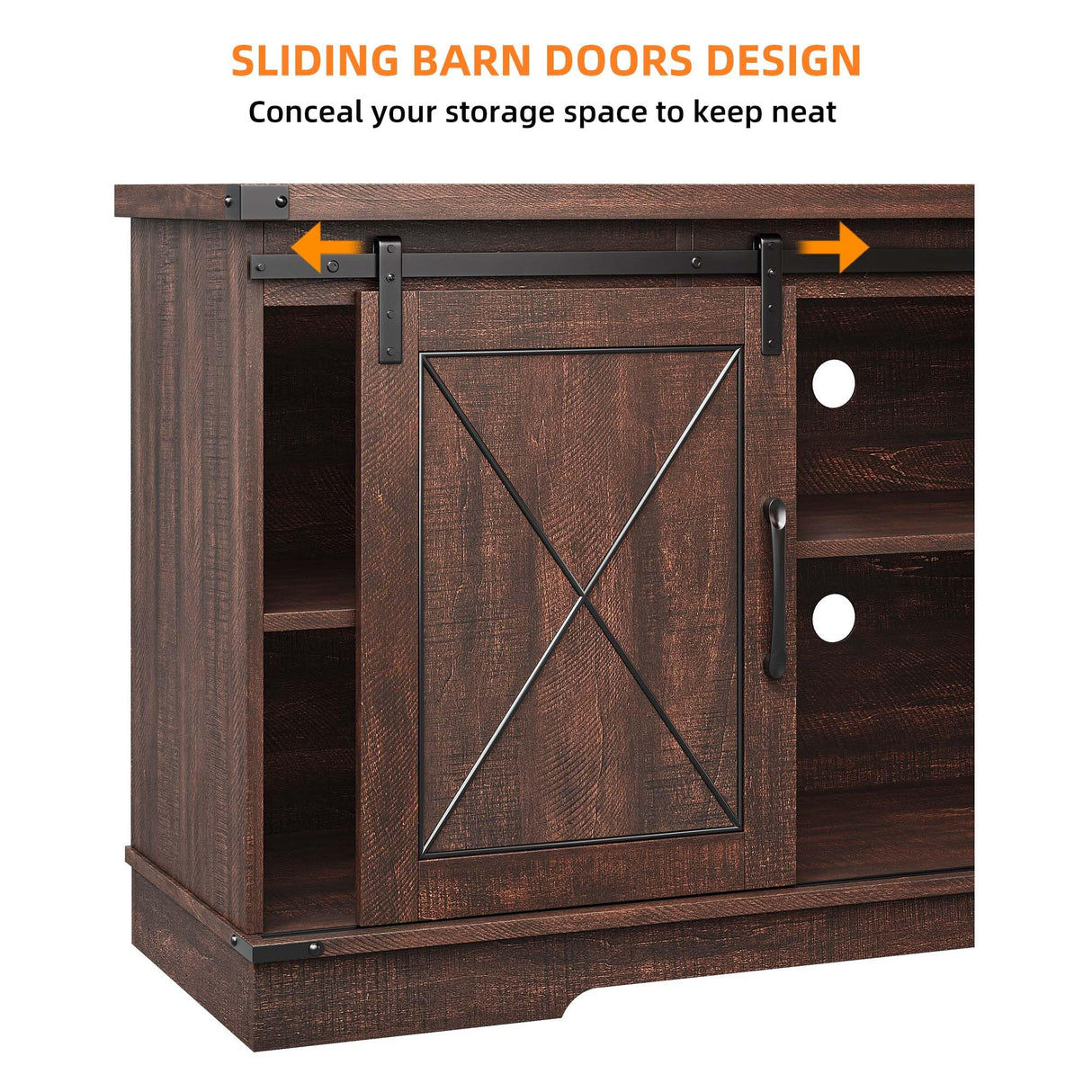 CABIHOME Farmhouse TV Stand and Entertainment Center for TV Up to 65 Inches with Sliding Barn Doors and Adjustable Shelf, TV Media Storage Console Table and Furniture for Living Room, Bedroom, Brown CABIHOME