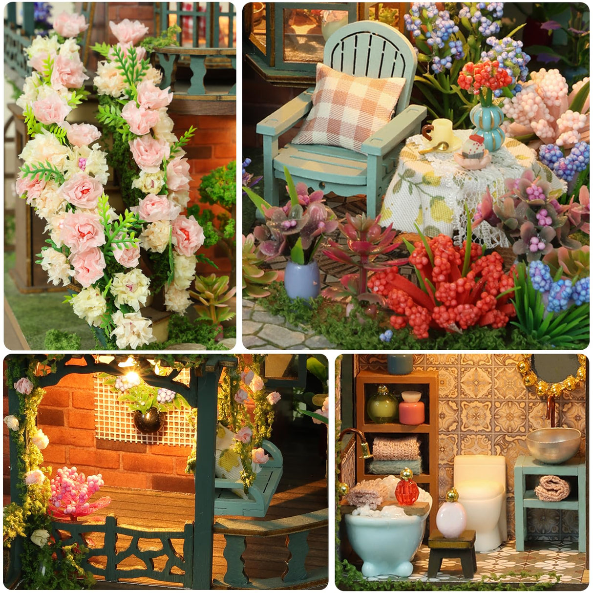 Meideh DIY Miniature House Kit - Wooden Miniature Dollhouse Kit with LED - Mini House Building Kit for Adults to Build - Tiny Model Doll House - Creative Craft Gift for Families Friends Meideh