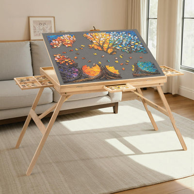 TEAKMAMA Puzzle Table 27.6" Tall 1500 Piece Puzzle Board with Drawers, 34.2" x 26.3" Adjustable 5-Tilting-Angle Jigsaw Table with Legs, Jigsaw Board for Adults, Nature