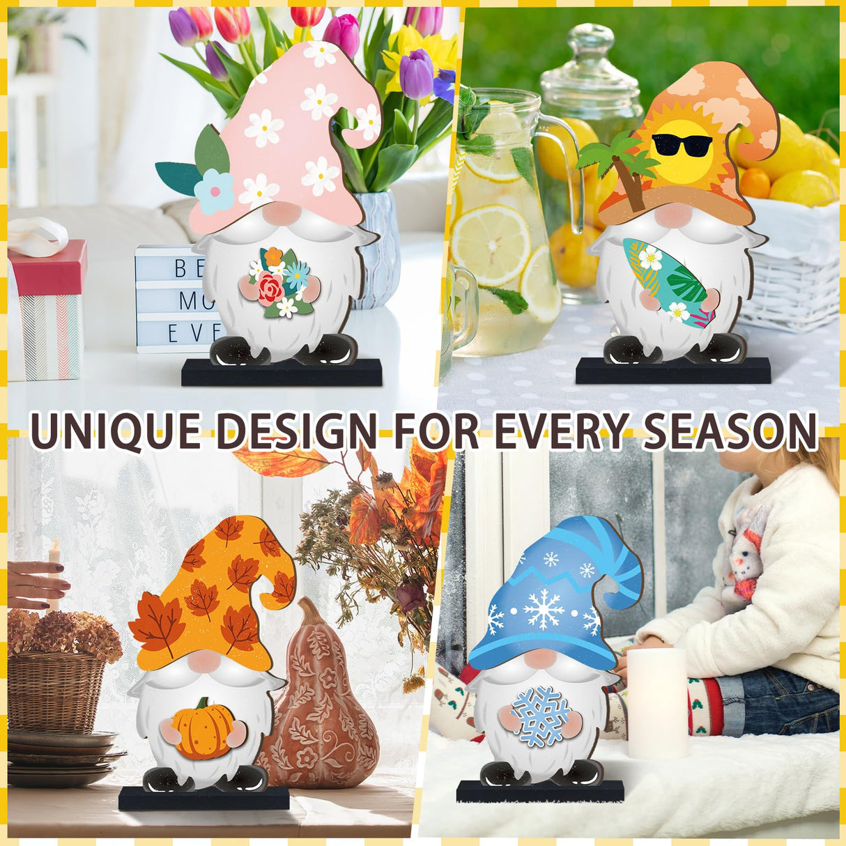 Blulu 32 Pcs Christmas Interchangeable Wooden Gnome Decor DIY Holiday Christmas Seasonal Tiered Tray Decoration Gnomes with Magnet Pieces Welcome Sign for Xmas Holiday Decorations (Fresh) Blulu