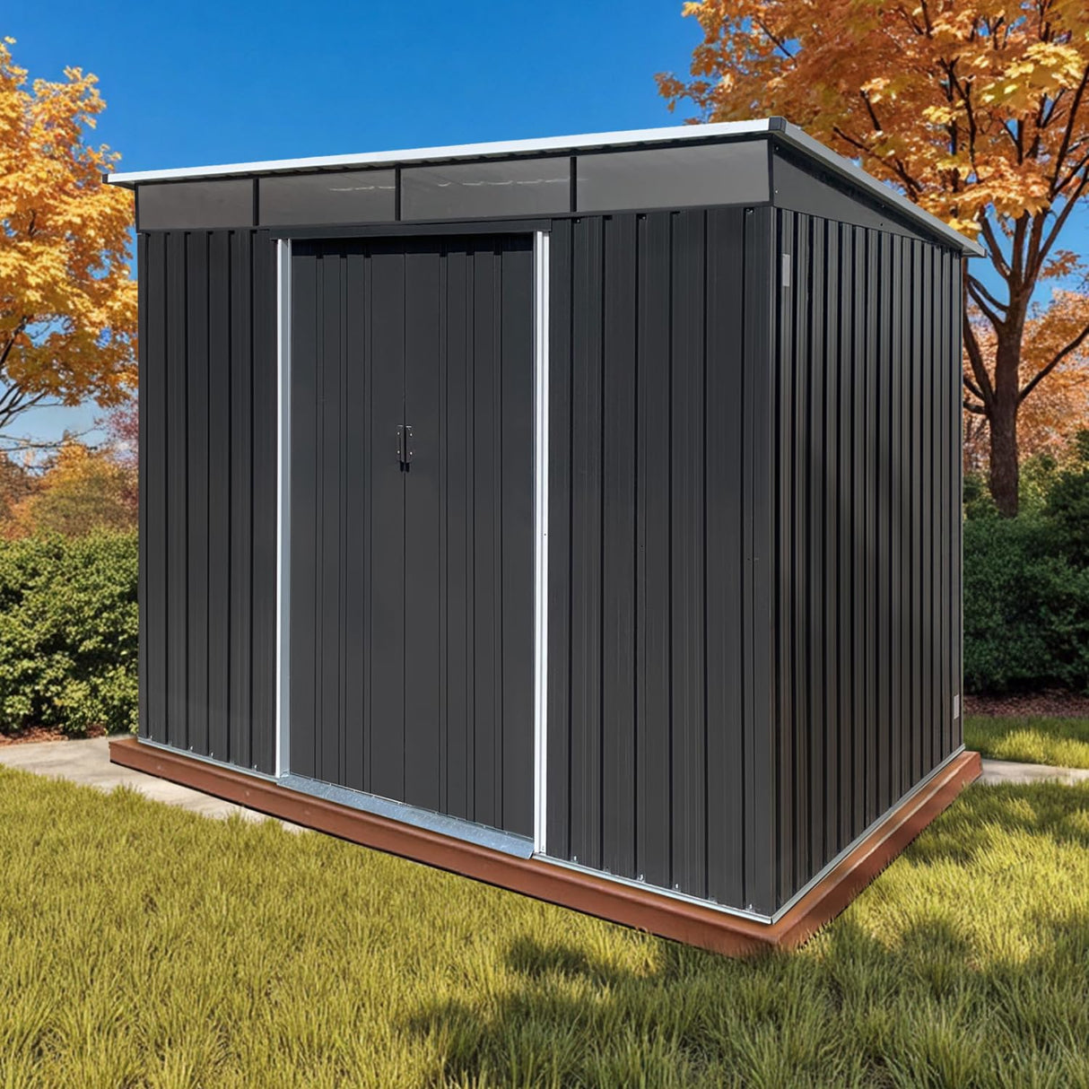 8 x 6 FT Outdoor Storage Shed, Metal Garden Tool Shed with Slooping Roof, Lockable Doors and Aluminum Frames, Easy to Assemble for Garden, Patio, Lawn, Black LINKHOO