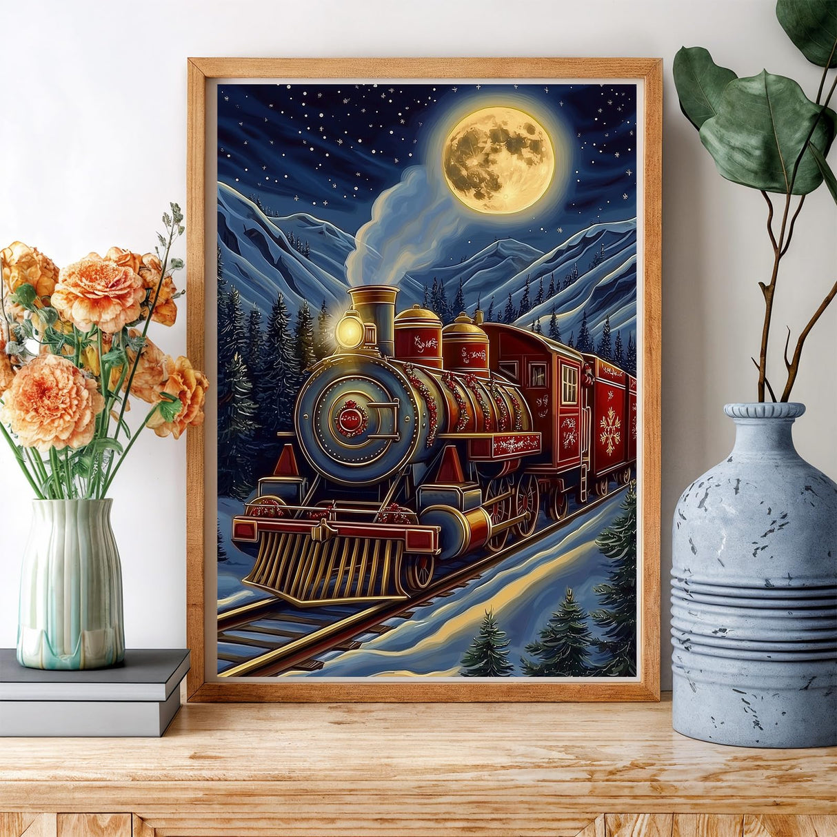 NAIMOER Christmas Diamond Art Kits for Adults Beginner, Christmas Train 5D Diamond Painting Kit, Full Drill Gem Art DIY Paint by Diamonds Dot, Diamond Painting Crafts for Home Wall Decor 12x16inch NAIMOER