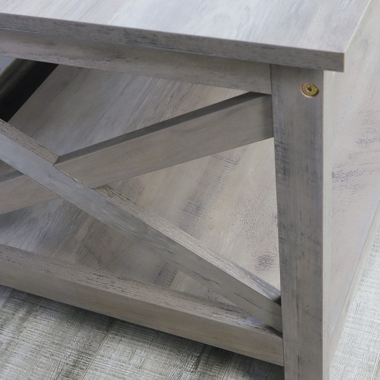 Rainbow Sophia Coffee Table, Modern Farmhouse Wood Coffee Table with 2-Tier Storage, 40 Inch, Washed Oak Rainbow Sophia