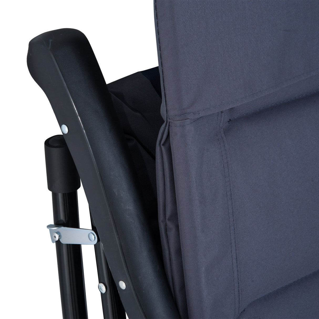 Outsunny 3 Piece Outdoor Patio Furniture Set with Glass Coffee Table & 2 Folding Padded Rocking Chairs, Bistro Style for Porch, Camping, Balcony, Navy Blue Outsunny