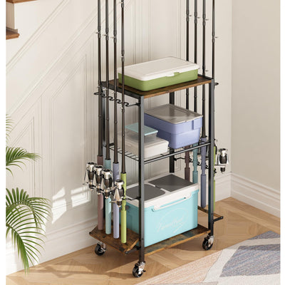 ZHOOGE Fishing Rod Holders for Garage, Fishing Pole holders Fishing Pole Rack Holds up to 8 Rods and Reel Combos, Fishing Gear Equipment Organizer Storage Solution for Garage Basement or Indoor