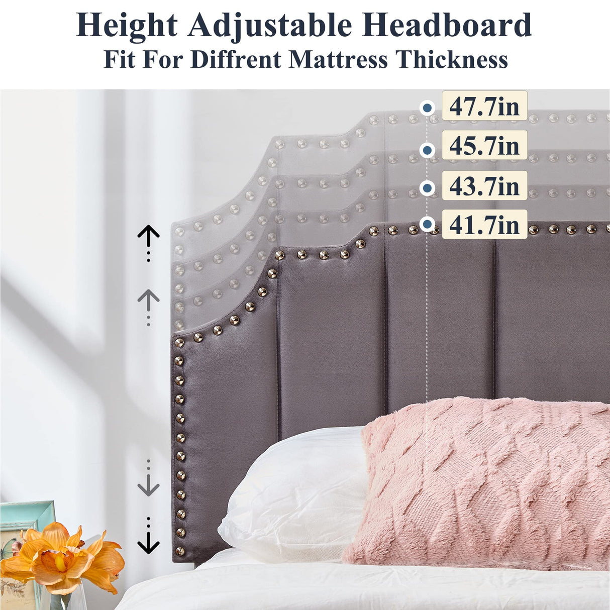 VECELO Twin Upholstered Platform Bed Frame for Kids,Girls,Boys,with Tufted Adjustable Headboard/Mattress Foundation/Wood Slat Support,Easy Assembly,Dark Grey VECELO