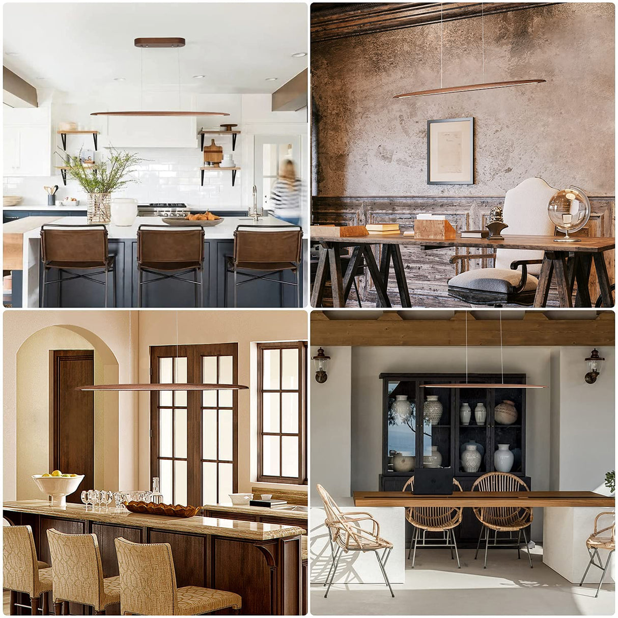 YISDESIGN 51" LED Dimmable Wooden Linear Pendant Lighting Island Lights for Dining Room Bar Kitchen Island Hanging Light Fixture Walnut Color YISDESIGN