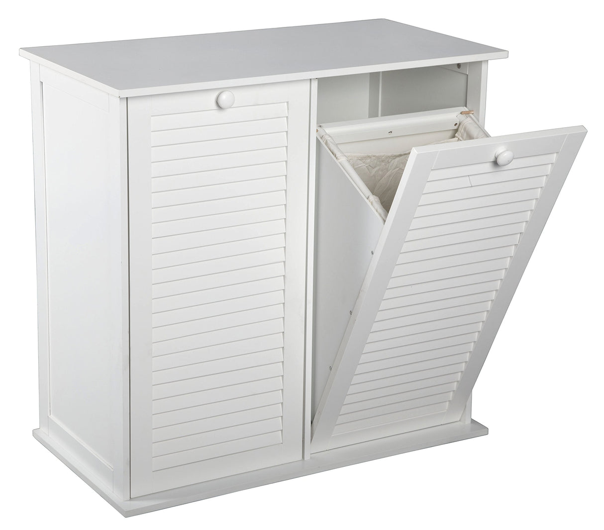 eHemco Dual Hamper Tilt Out Laundry Sorter with 2 Removable Compartment Cotton Bags, White eHemco