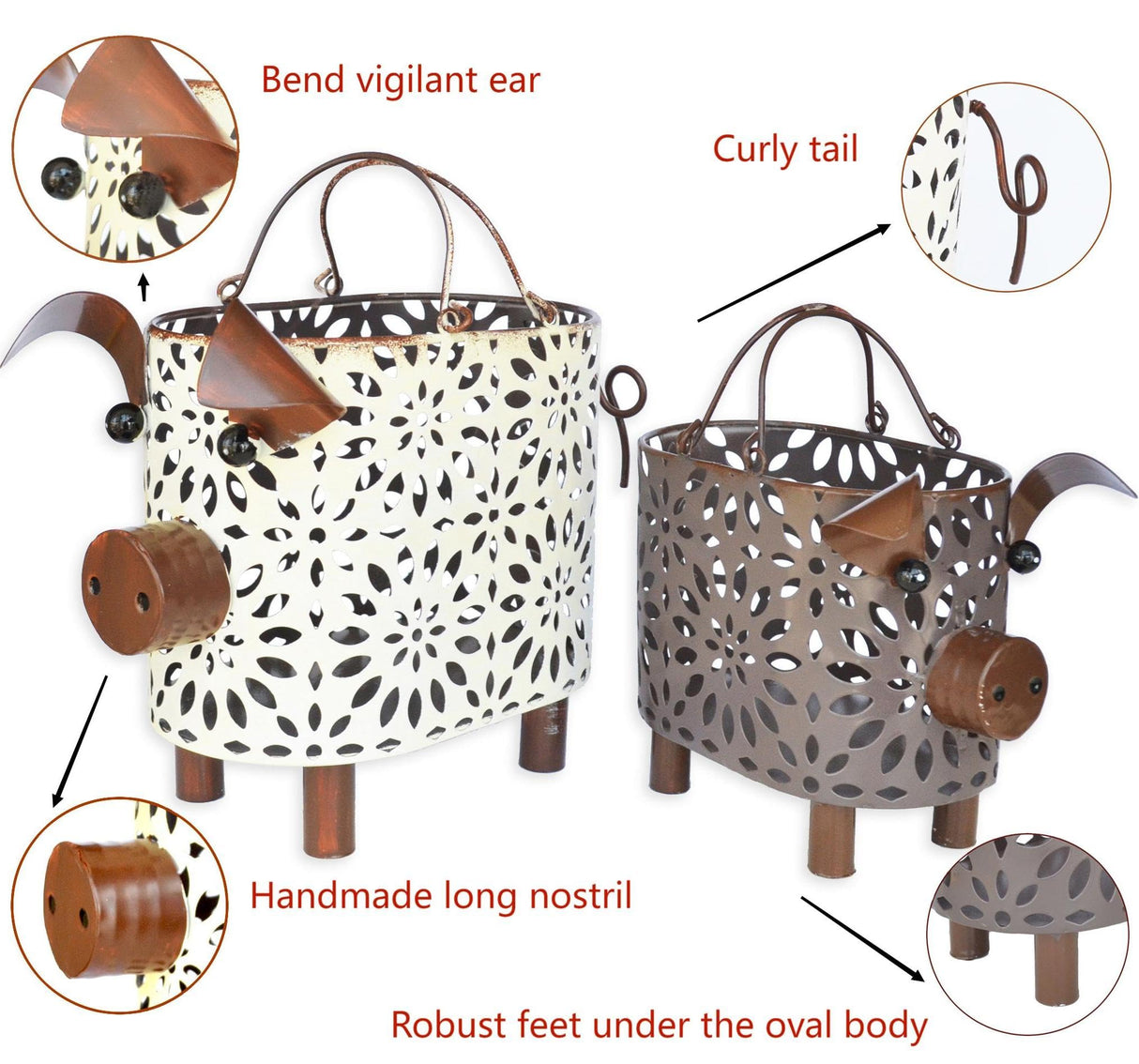 Zoreal Metal Decorative Small Baskets,Narrow Baskets with Handles for Storage,Pig Designs Farmhouse Cute Basket for Kitchen,Bathroom,Livingroom,Office Shelf Decor Aesthetic set of 2 Zoreal