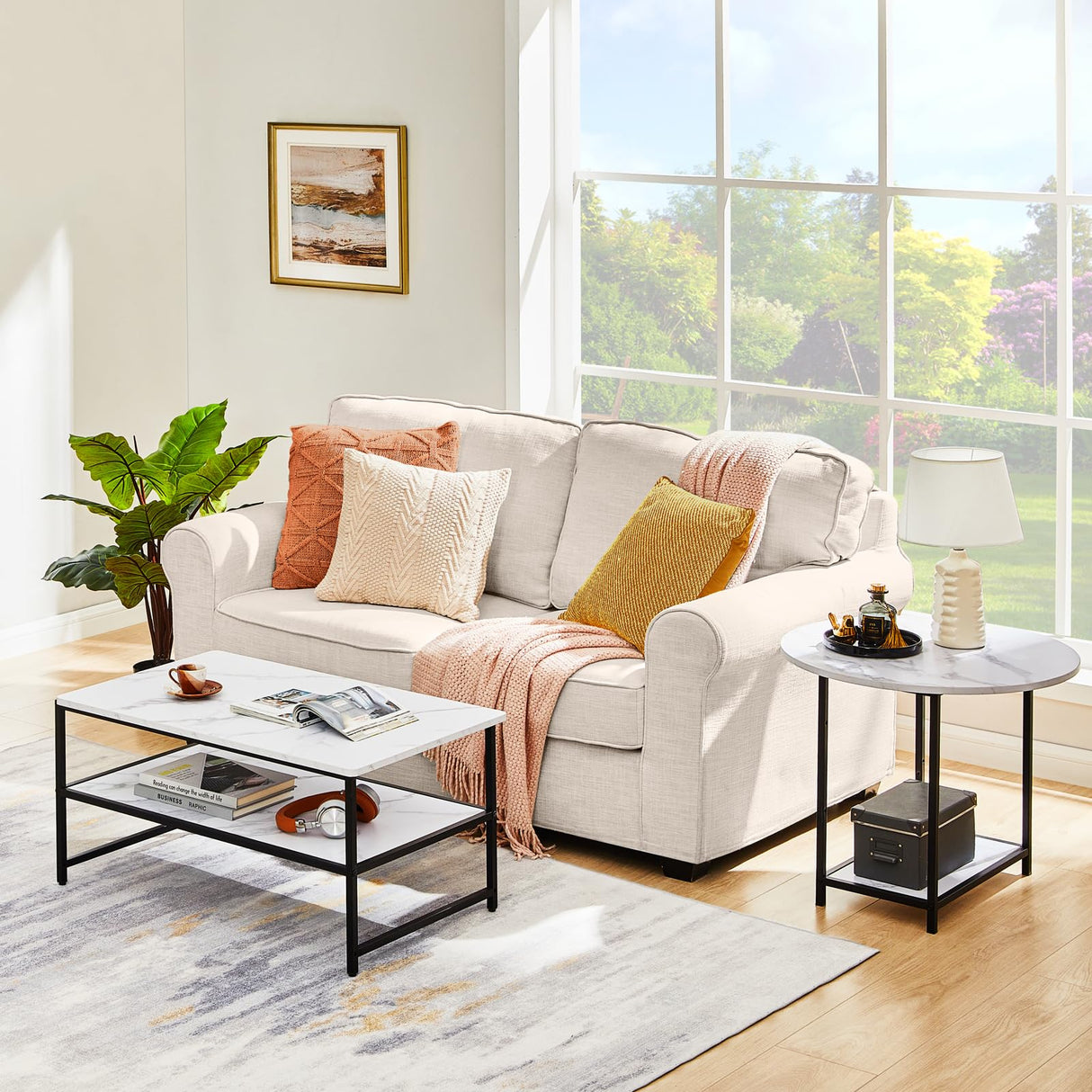 WOHOMO Coffee Table, White Modern Coffee Tables for Living Room, Detachable 2 Small Coffee Tables, Faux White Marble WOHOMO