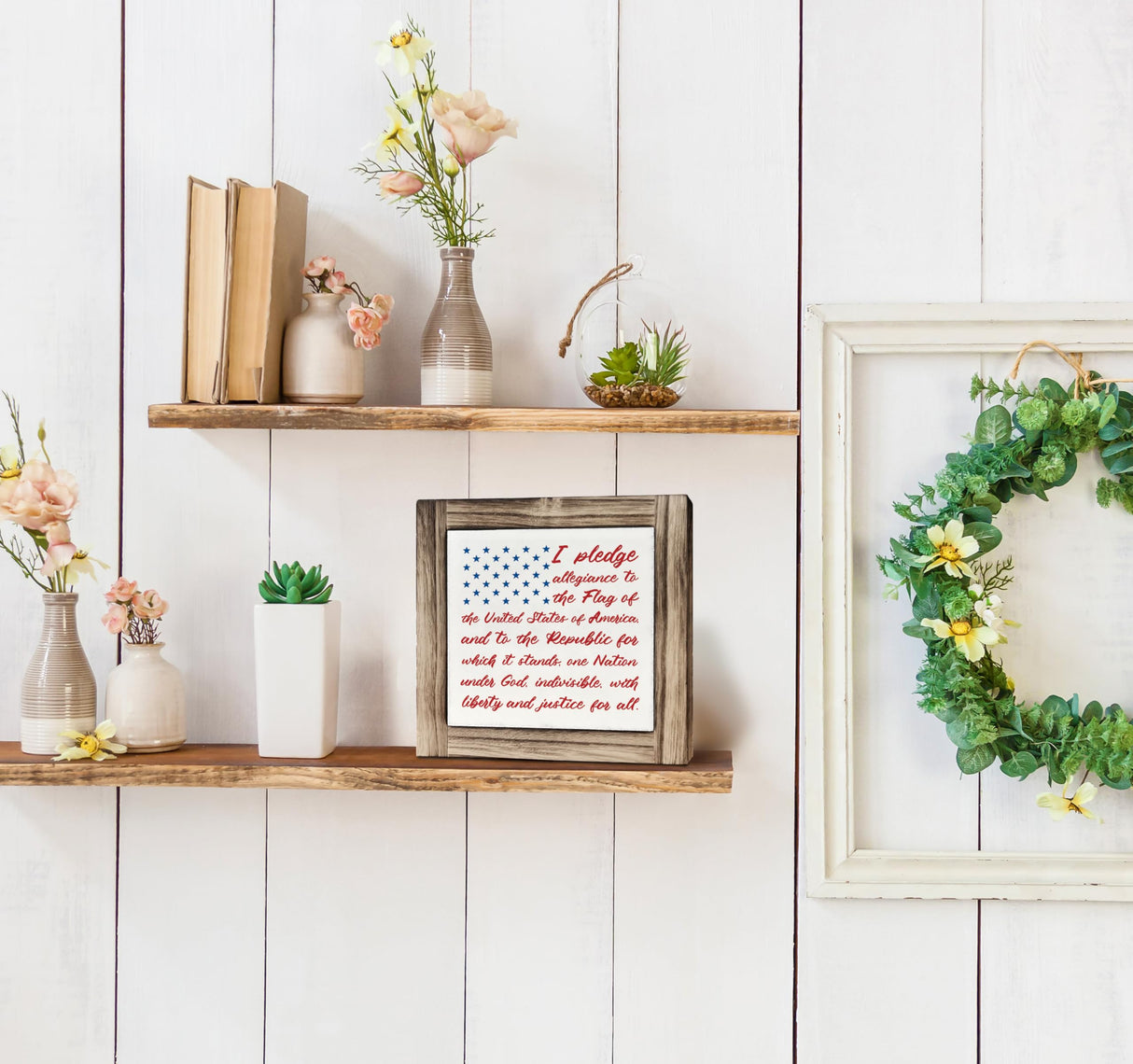 Patriotic Wood Plaque Sign, I Pledge Allegiance to the Flag of United States of America, Box Wood Plaques Desk Décor, American Flag Wooden Sign, 4th of July Wood Decoration, Independence Day Decor XJCUG