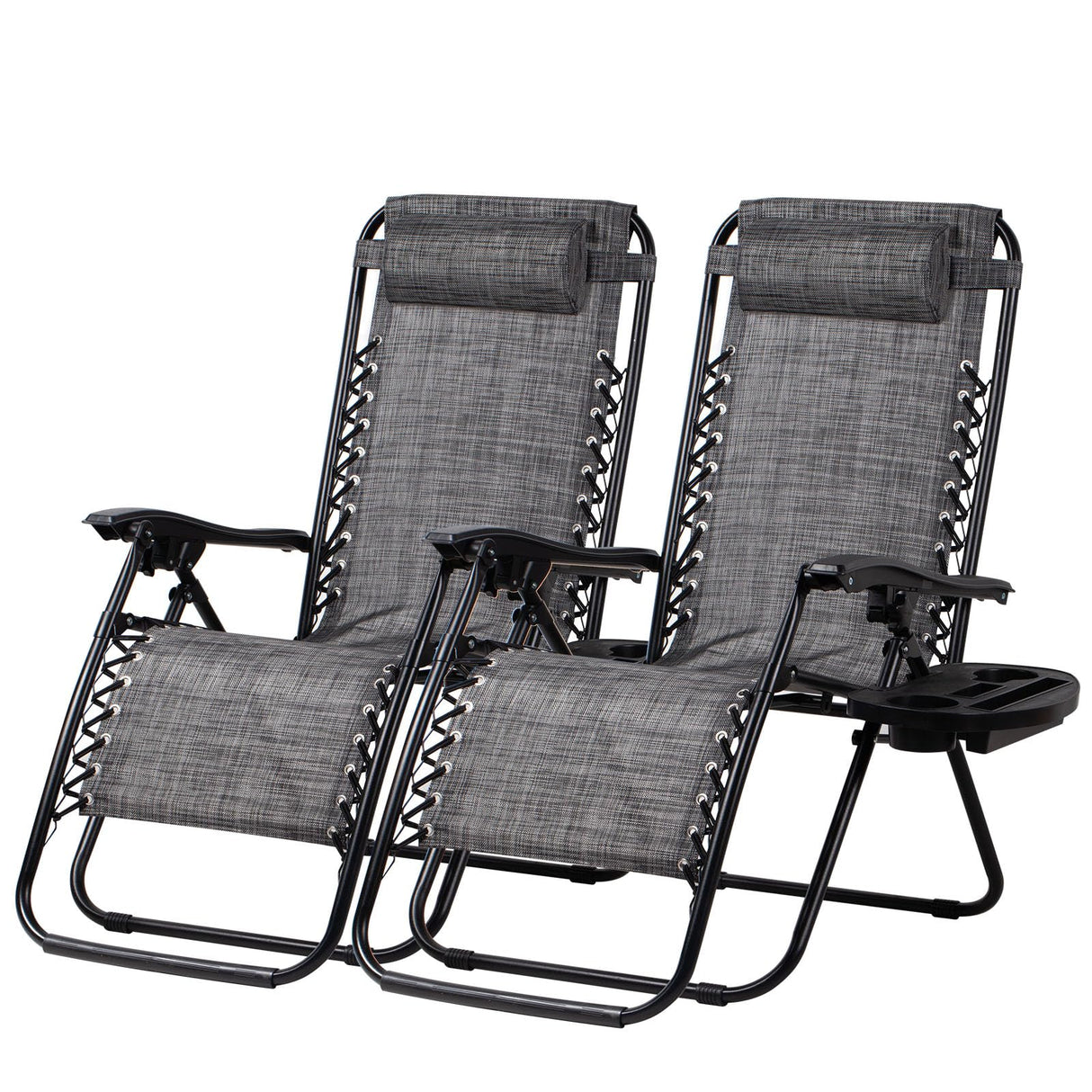 Nazhura Set of 2 Relaxing Recliners Patio Chairs Adjustable Steel Mesh Zero Gravity Lounge Chair Beach Chairs with Pillow and Cup Holder(Grey) Nazhura