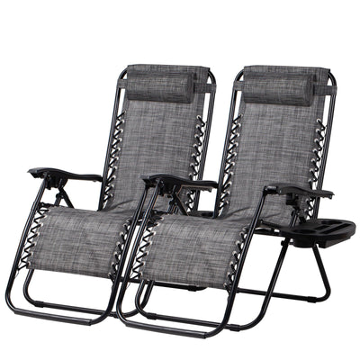 Nazhura Set of 2 Relaxing Recliners Patio Chairs Adjustable Steel Mesh Zero Gravity Lounge Chair Beach Chairs with Pillow and Cup Holder(Grey)