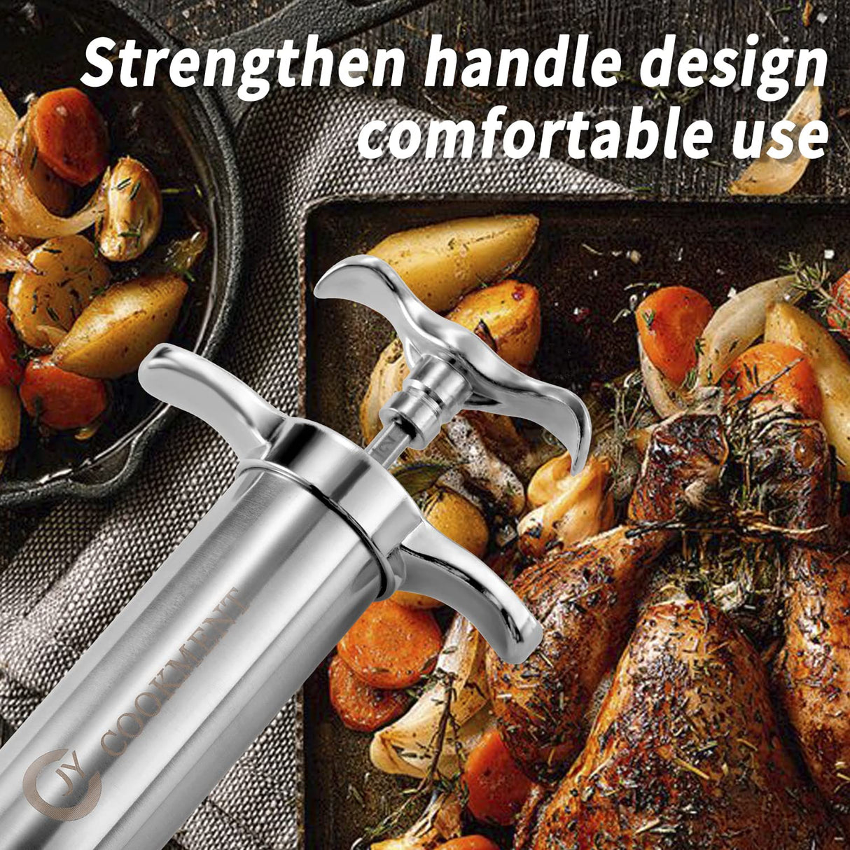 JY COOKMENT Meat Injector Syringe - Flavor Injector with 3 Stainless Steel Professional Needles;2pcs Cleaning Brush for BBQ Grill Smoker 2-oz Large Capacity Barrel JY COOKMENT