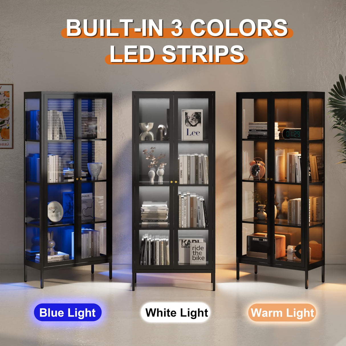 TIMELESS PIECES 66" H Glass Display Cabinet 4-Tier,Lighted Display case,Curio Cabinet with Glass Doors and Adjustable Shelves,Display Shelf for Collectibles,Living Room TIMELESS PIECES