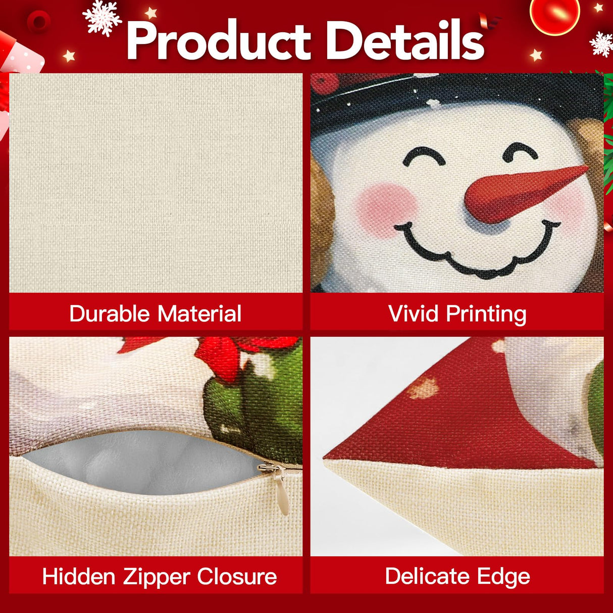 UPOFFICIS Christmas Pillow Covers 18x18 inch Set of 4, Christmas Decorations Cushion Covers, Xmas Pillow Covers, Pillowcases Throw Pillow Covers for Sofa Couch Home Decor UPOFFICIS