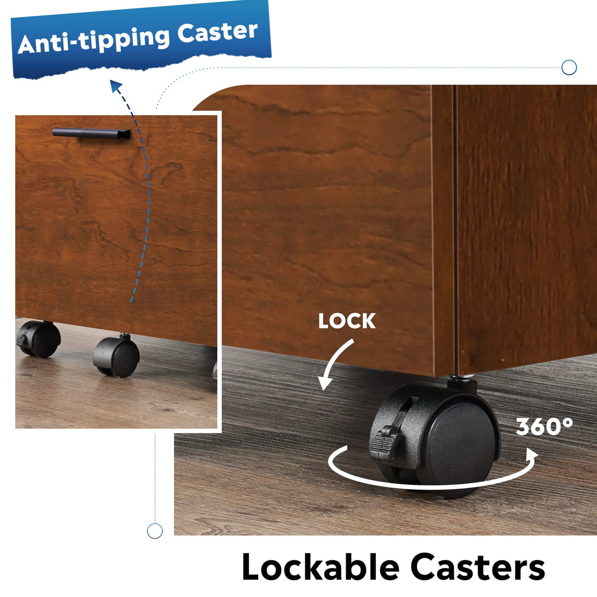 DEVAISE 3 Drawer File Cabinet for Home Office, Wood Under Desk Filing Cabinet, Rolling Printer Stand with Wheels, Walnut DEVAISE
