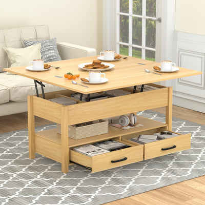SYESWAY Lift Top Coffee Table, 3-in-1 Multifunctional Coffee Table with Drawers and Hidden Compartments, Coffee Table Converts to Dining Table, for Living Room, Dining Reception Room, Wood
