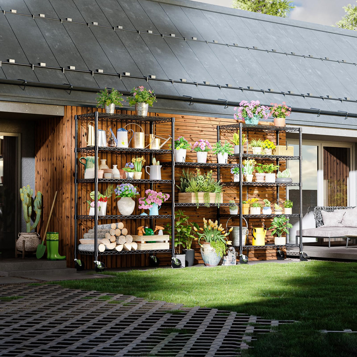 IZEUK 5-Tier Adjustable Heavy Duty Steel Wire Shelving Unit with Wheels, Storage Rack Organizer for Garage, Kitchen, Office, Laundry, Basement (Black, 17.7" D x 47.2" W x 76.7" H, 1750 lbs Capacity) IZEUK