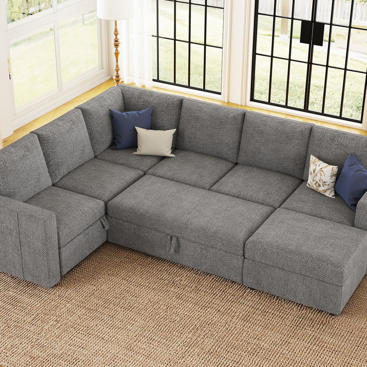 Belffin Modular Sectional Sleeper Sofa with Pull Out Couch, U Shaped S ...