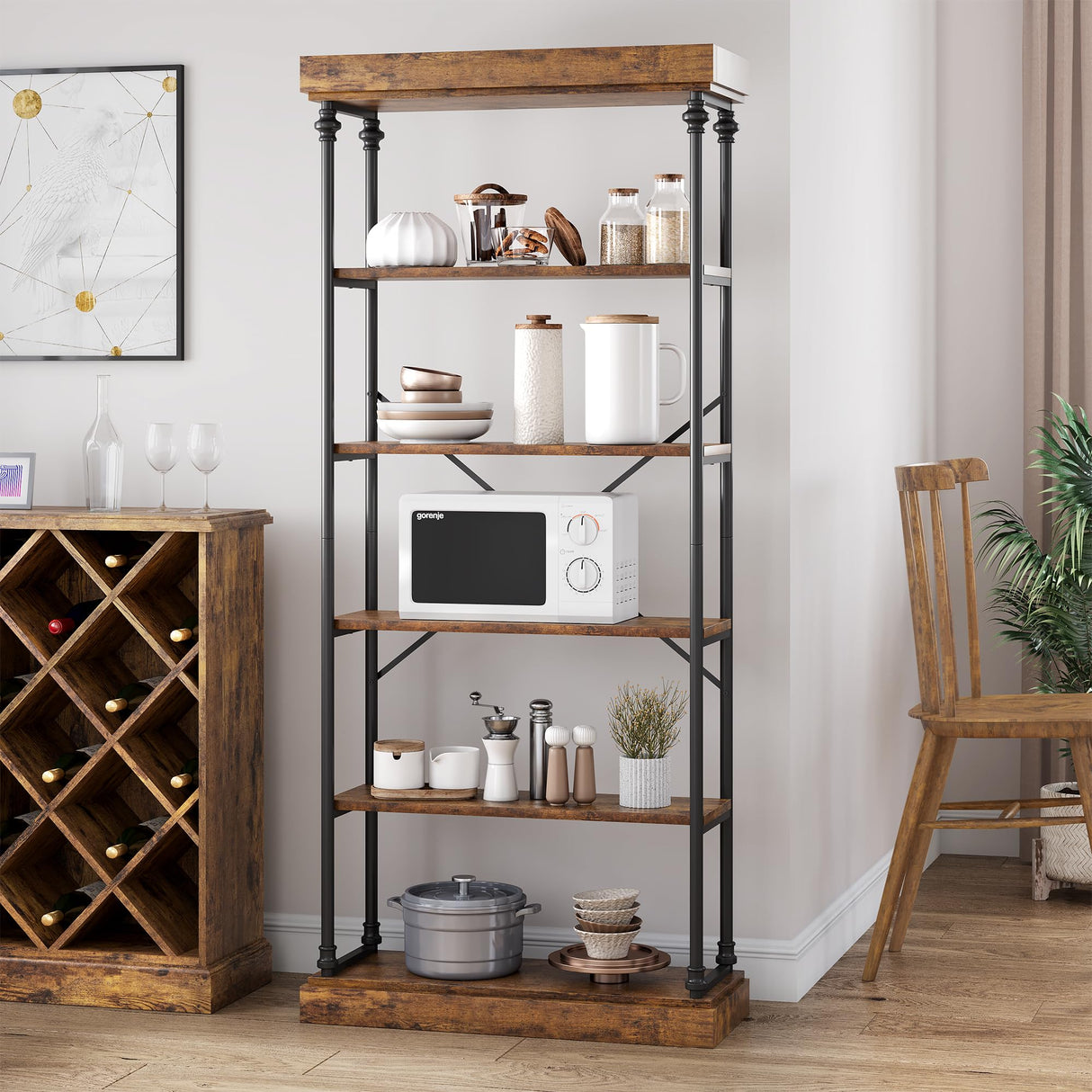 GarveeHome 6 Tier Bookshelf Industrial Bookcase Wood Tall Standing Bookshelves Wood Vintage Display Rack Rustic Bookshelf GarveeHome