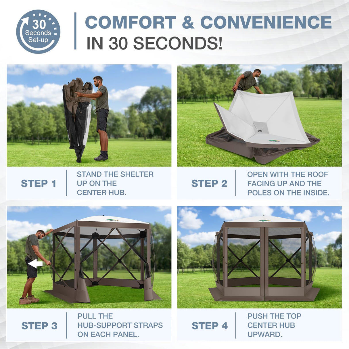 COBIZI Pop Up Gazebo Screen Tent Screen House for Camping, 10FTx10FT Screen Room with Mosquito Netting, Hub Tent Instant Screened Canopy with Carrying Bag and Ground Stakes, Brown COBIZI