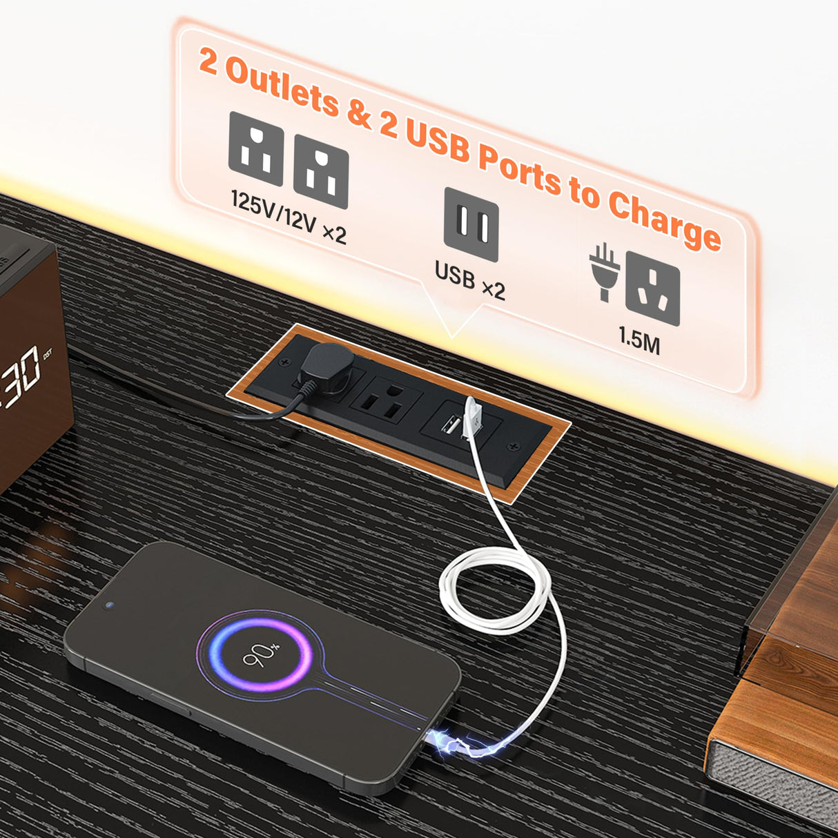 EnHomee 12 Drawer Dresser TV Stand for 65 70 75 Inch TV 63" W Extra Long Black Dresser for Bedroom with LED Lights & Power Outlets Entertainment Center with Drawers, Fabric Dresser for Closet EnHomee