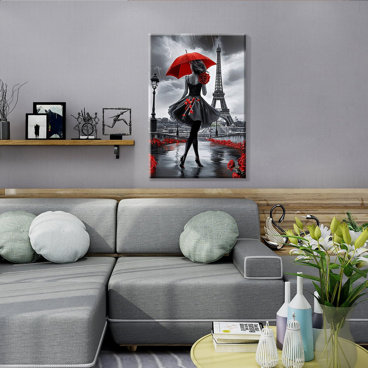 JOOZ Paint by Numbers Kit for Adults with Frame, Eiffel Tower Paint by Number with Easel, DIY Rose Woman Oil Painting by Numbers with Red Umbrella, Adult Paint by Number Kits for Wall Decor 8x12 Inch JOOZ